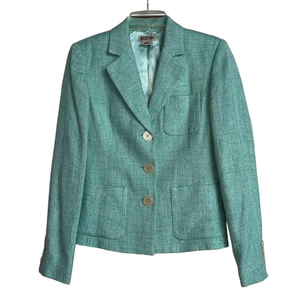 Michael Kors Silk Blend Tweed 3 Button Closure Jacket Blazer Size 4